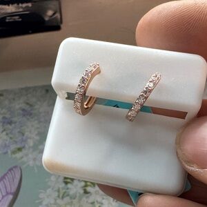 Rose Gold over Sterling Silver Moissanite Hoop Earrings - Women's Jewelry